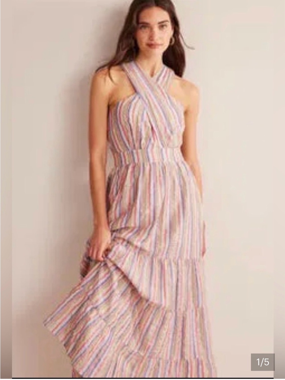 Boden Pastel Striped Halter Maxi Dress